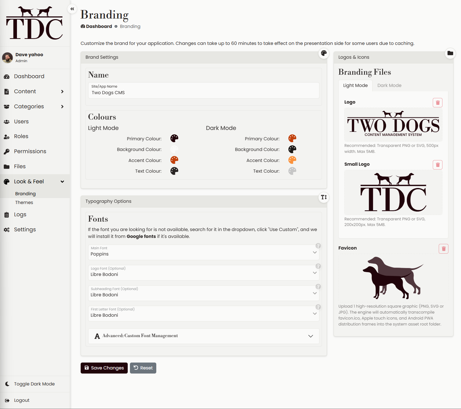 Branding page screenshot